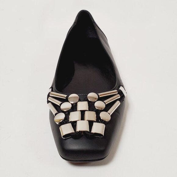 GUCCI SHOES BALLERINA FLATS BLACK LEATHER w HARDWARE sz 37.5 / 7.5 US - Picture 9 of 15